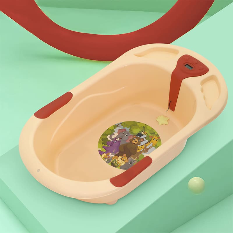 StarAndDaisy Baby Bath Tub with Temperature Sensor and Wheels for New Born Baby Kids of 0 to 3 Years Anti-Slip Kids Bathtub for Baby Shower (Orange)