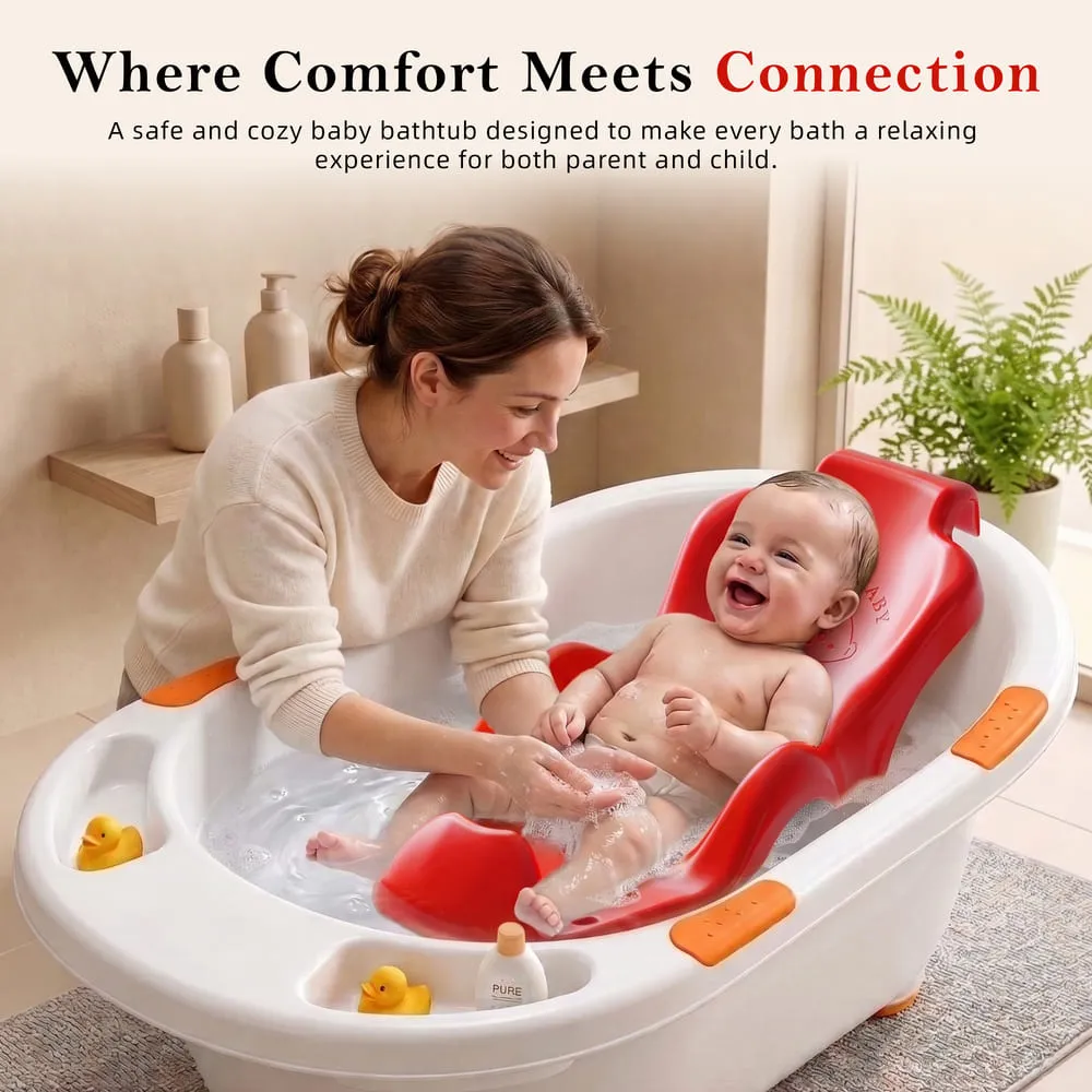 comfortable bath with baby bath seat red