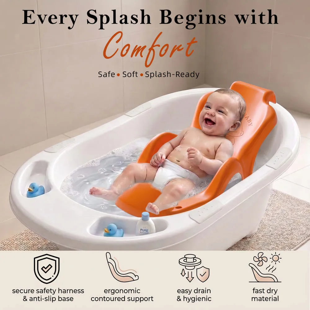 every splash begins with baby bath seat orange