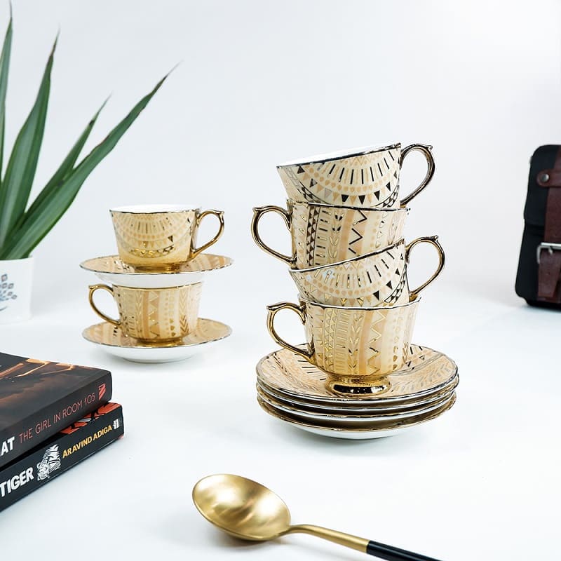Golden Teacup And Saucer Set