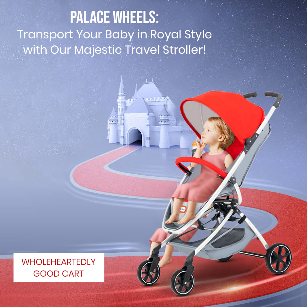 Premium Lightweight Baby Stroller for Travel - Foldable Stroller with Adjustable Backrest & Canopy Red Color