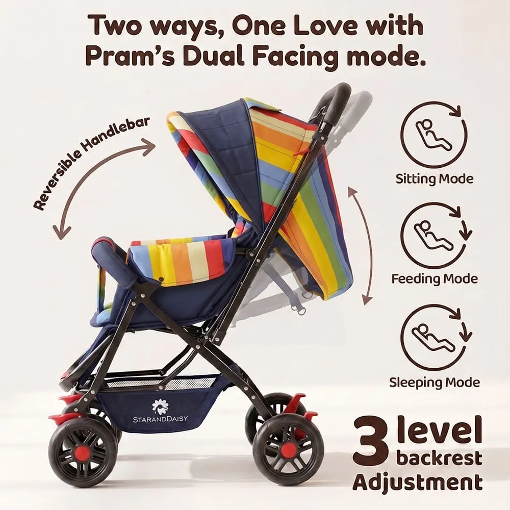 2 way recline Sunrise baby stroller vibgyor multicolor