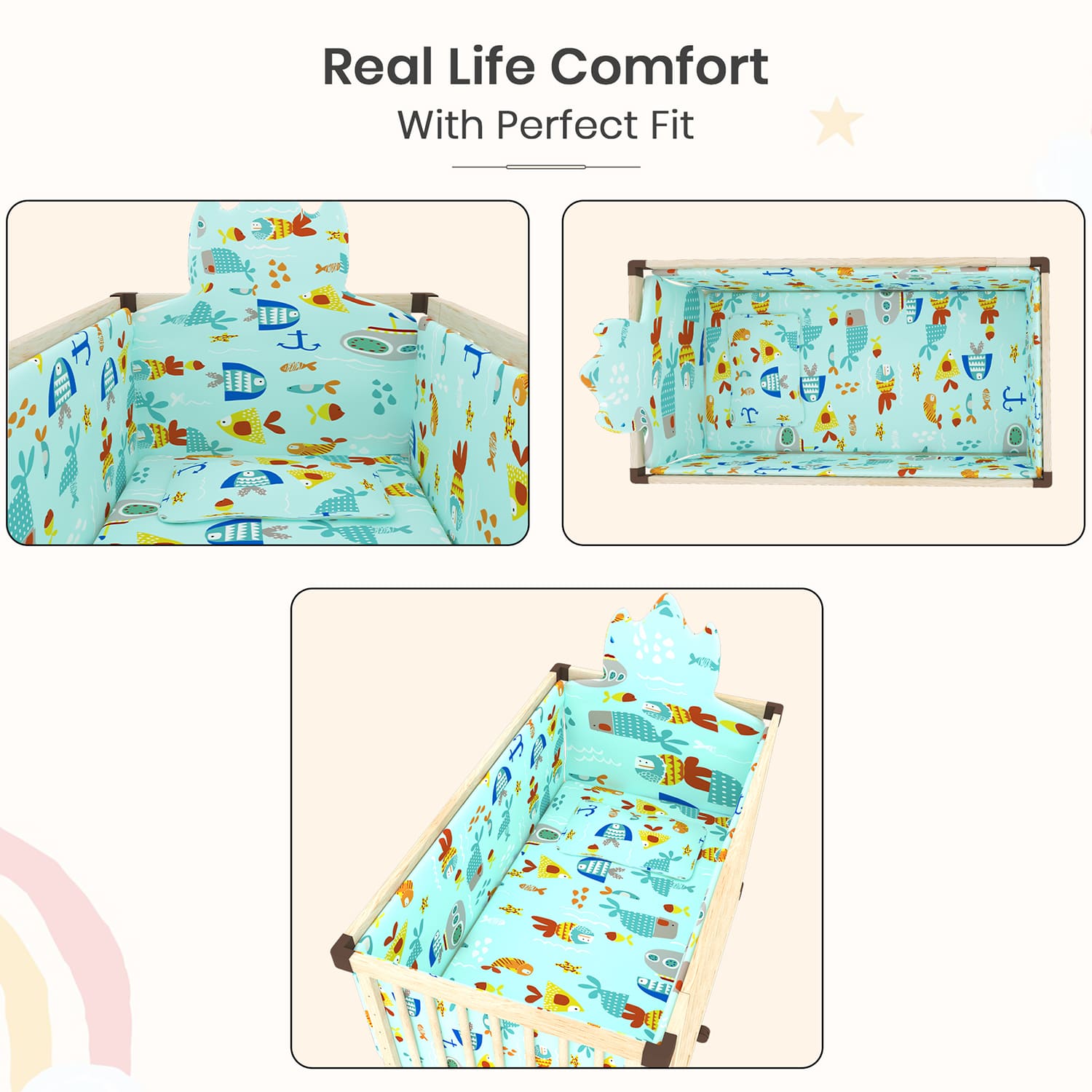 real life comfort baby wooden cot bumper set