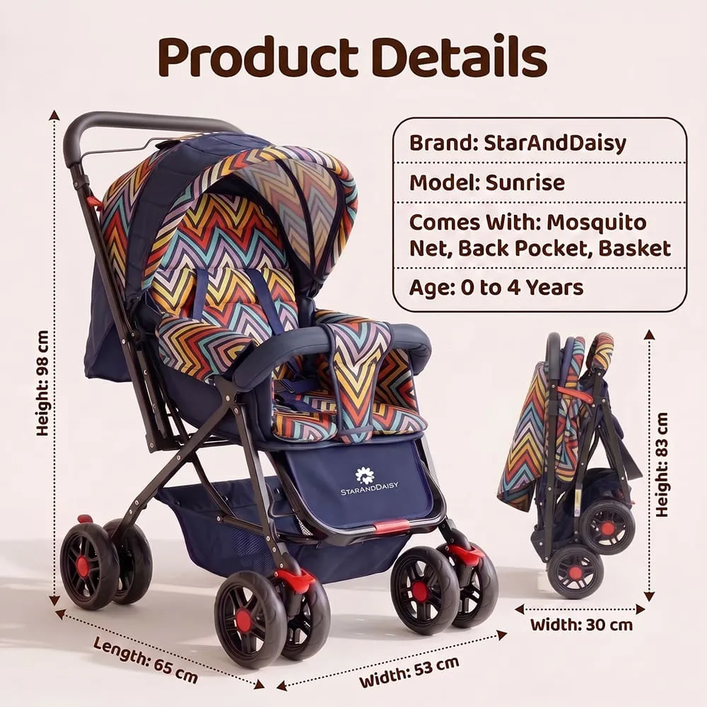 details and dimension of Sunrise baby stroller vibrant