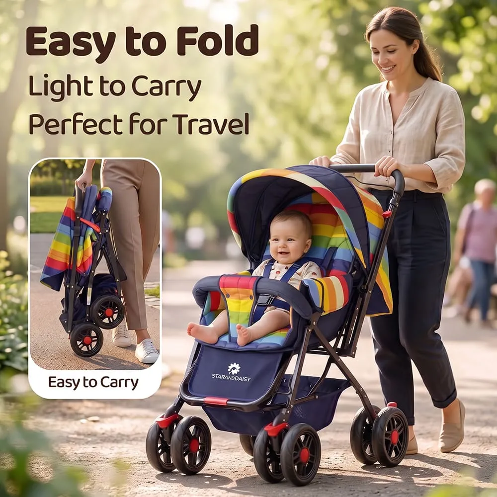 easy to fold Sunrise baby stroller vibgyor multicolor
