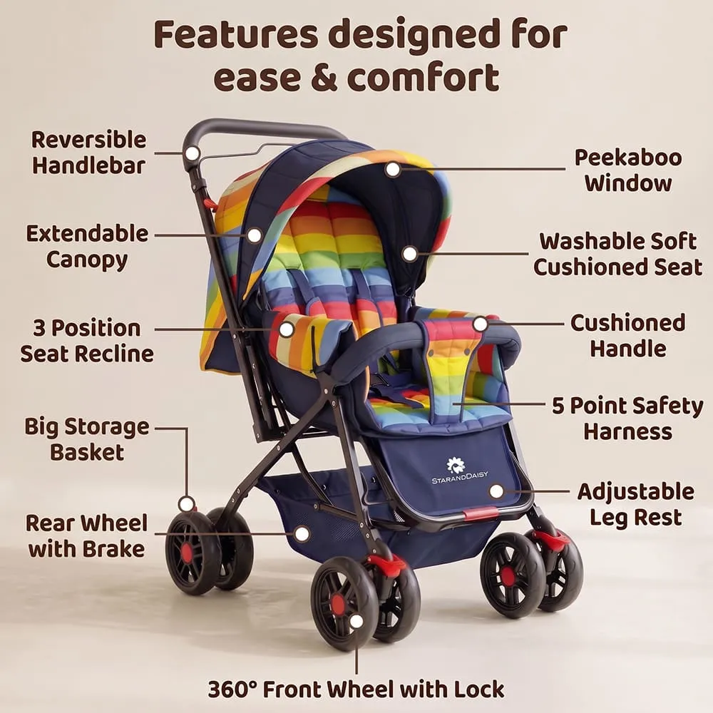 features of Sunrise baby stroller vibgyor multicolor