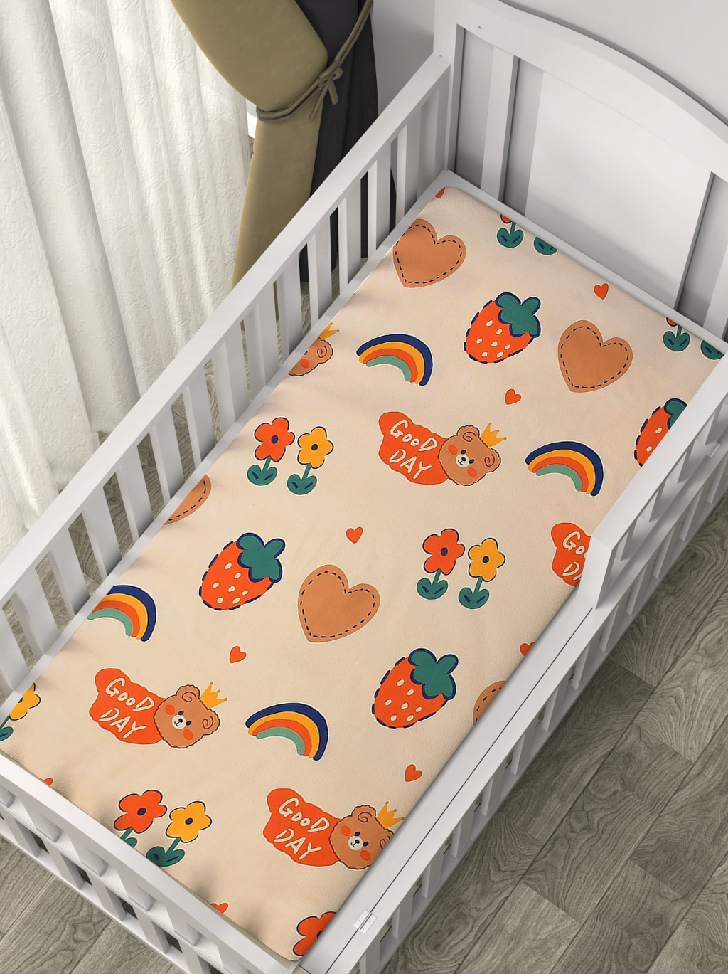 StarAndDaisy Baby Soft Breathable Cotton Crib Sheet - Toddler Mattress Bed Sheets Set, floral Print, Pack of 1 - W-127cm H-178cm