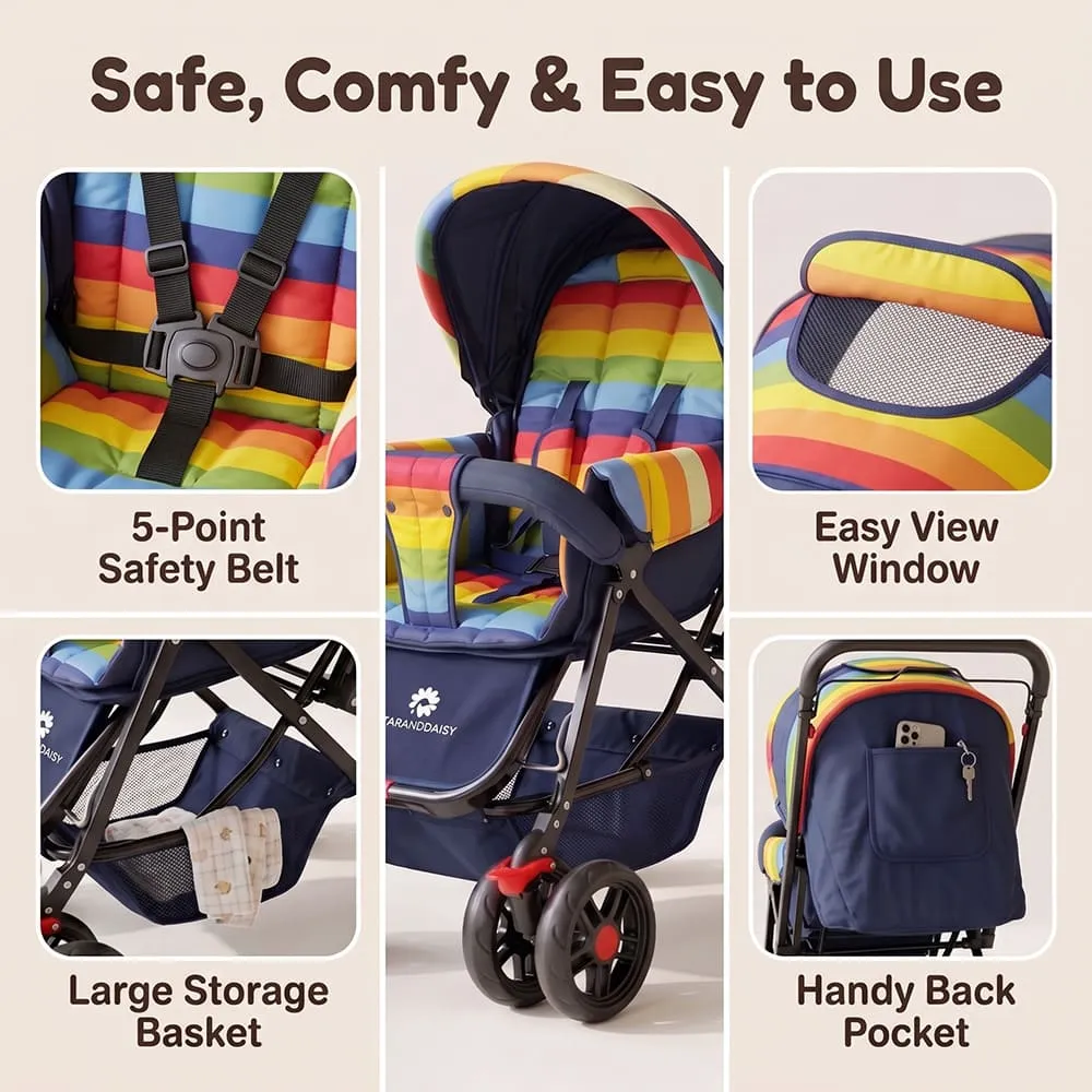 safe comfy Sunrise baby stroller vibgyor multicolor