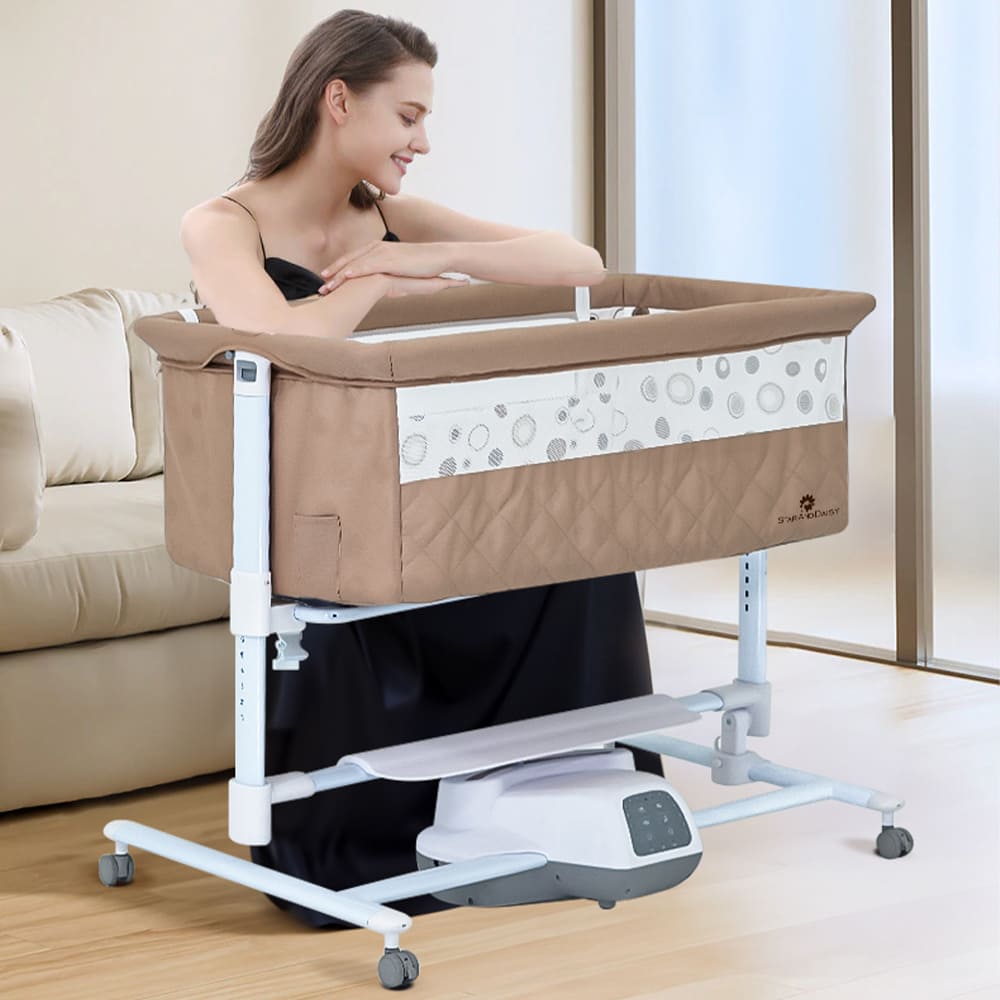 StarAndDaisy Dream Baby Cradle with Automatic Swing and Wheels, Mosquito Net, Height Adjustment - Beige