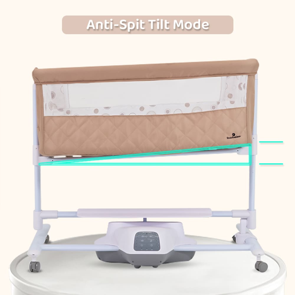 StarAndDaisy Dream Cradle - Automatic Rocking Baby Cradle with Wheels, Seat Lock, Mosquito Net, Height Adjustment, Bluetooth Music, and Electric Toys (Beige)