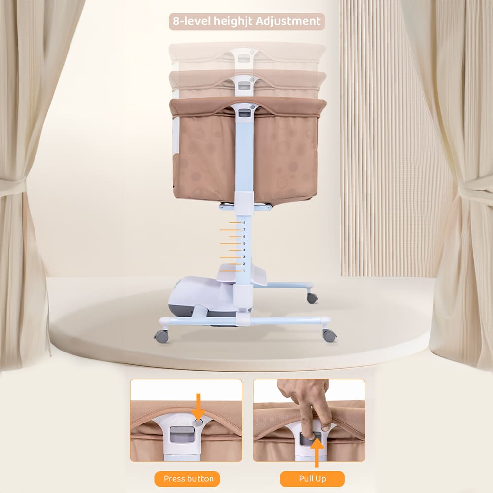 StarAndDaisy Dream Cradle - Automatic Rocking Baby Cradle with Wheels, Seat Lock, Mosquito Net, Height Adjustment, Bluetooth Music, and Electric Toys (Beige)