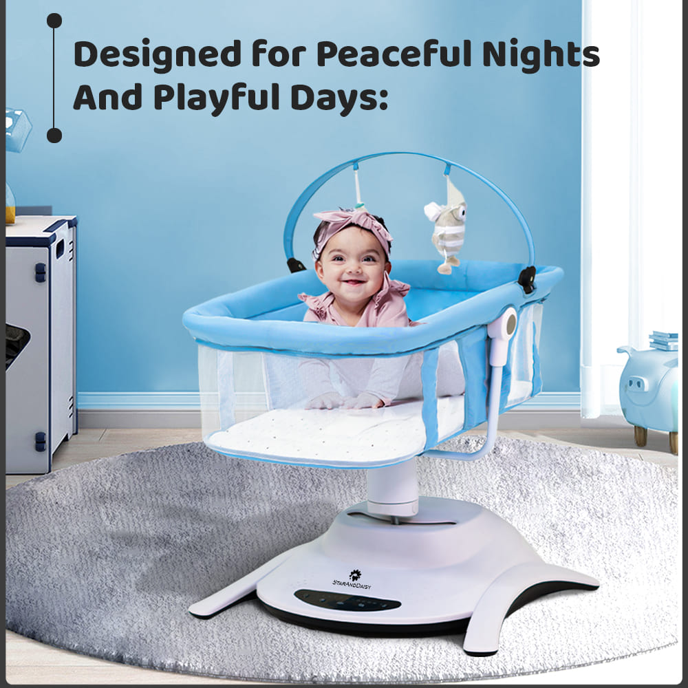 Automatic Swing Cradle for Baby, Swing Nest 2-in-1 Baby Rocker Cradle with Multi-Motion Magic, Musical Melodies, Mode Shifting Marvel, and Breathable Bliss (Blue) - StarAndDaisy