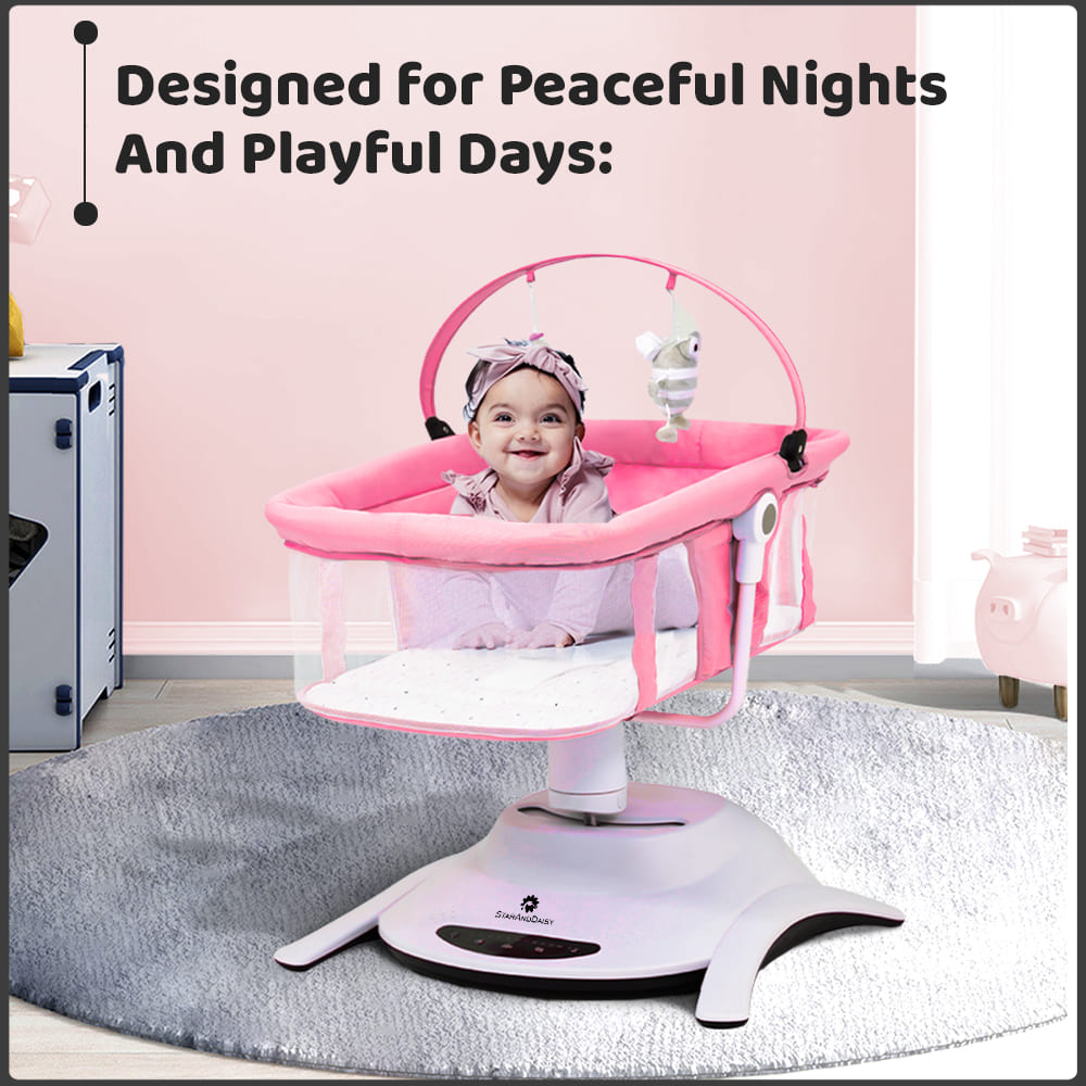Baby Rocker Swing Cradle, Electric Rocker for Babies with Adjustable Speed, Swing Nest 2-in-1 Newborn Cradle with Removable Baby Toys, and Breathable Bliss (Pink) - StarAndDaisy