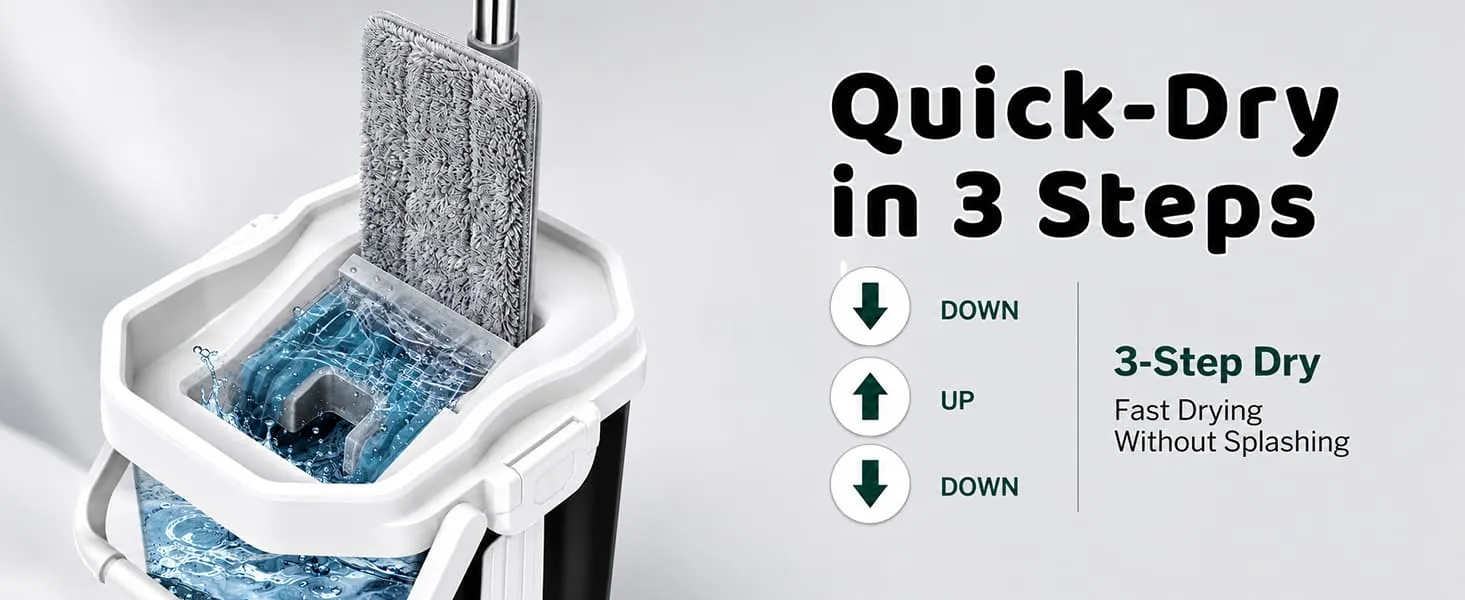 UPC Hands-Free Microfiber Flat Mop 360° Flexible Cleaning Mop