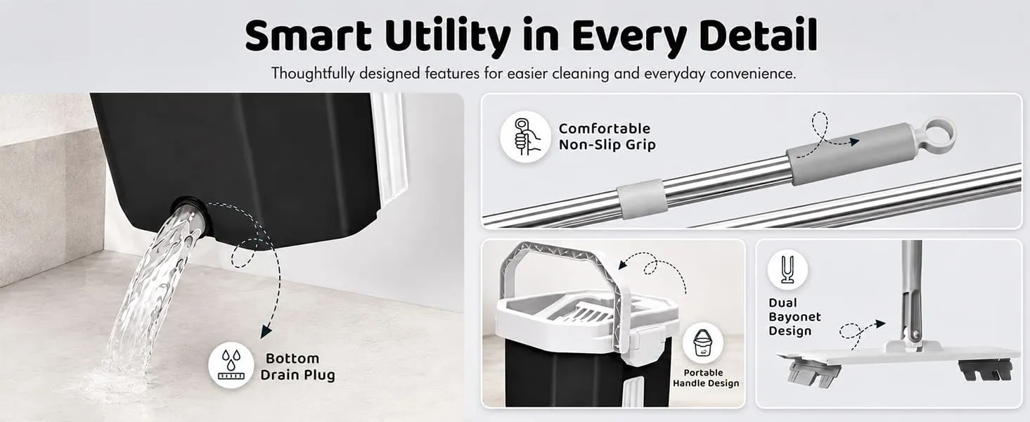 UPC Hands-Free Microfiber Flat Mop 360° Flexible Cleaning Mop
