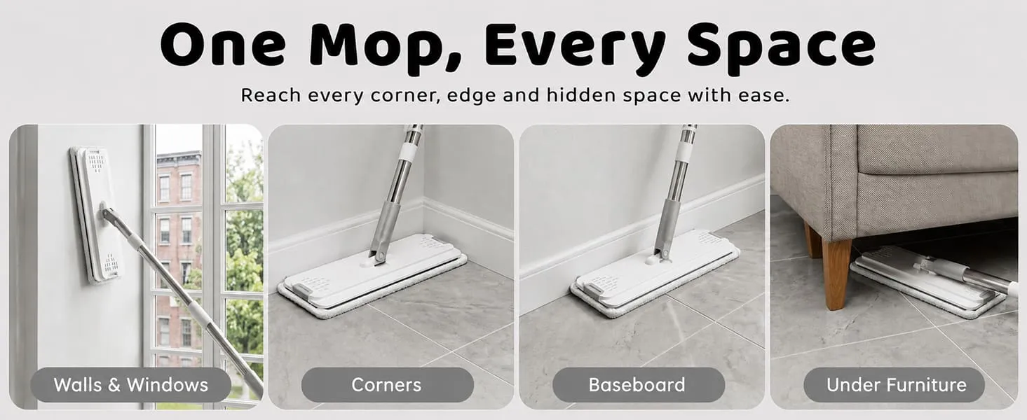 UPC Hands-Free Microfiber Flat Mop 360° Flexible Cleaning Mop