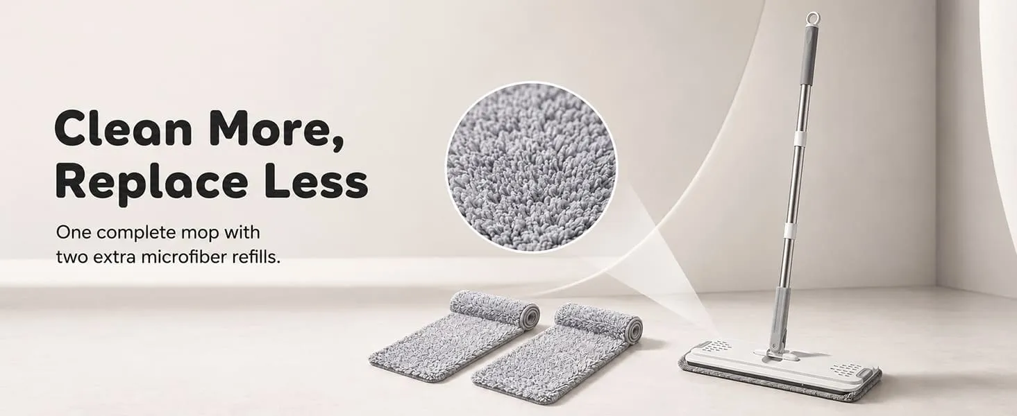 UPC Hands-Free Microfiber Flat Mop 360° Flexible Cleaning Mop