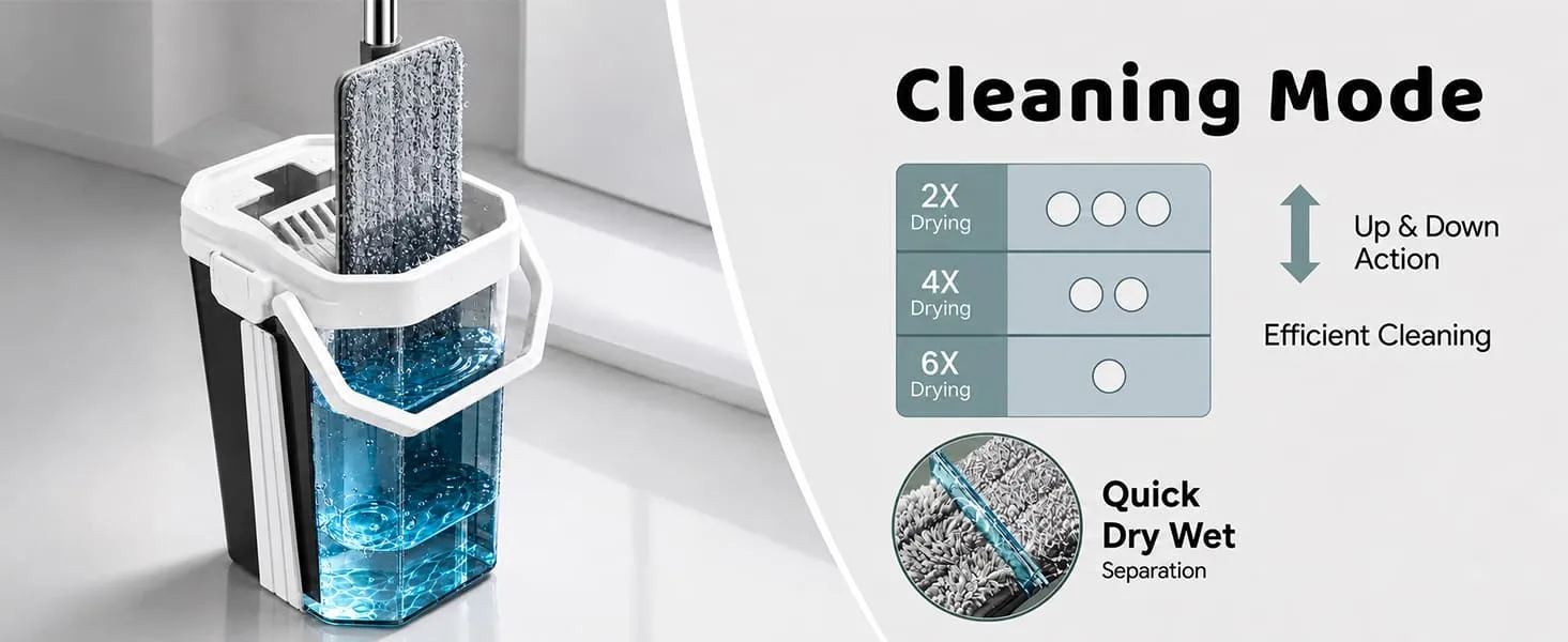 UPC Hands-Free Microfiber Flat Mop 360° Flexible Cleaning Mop