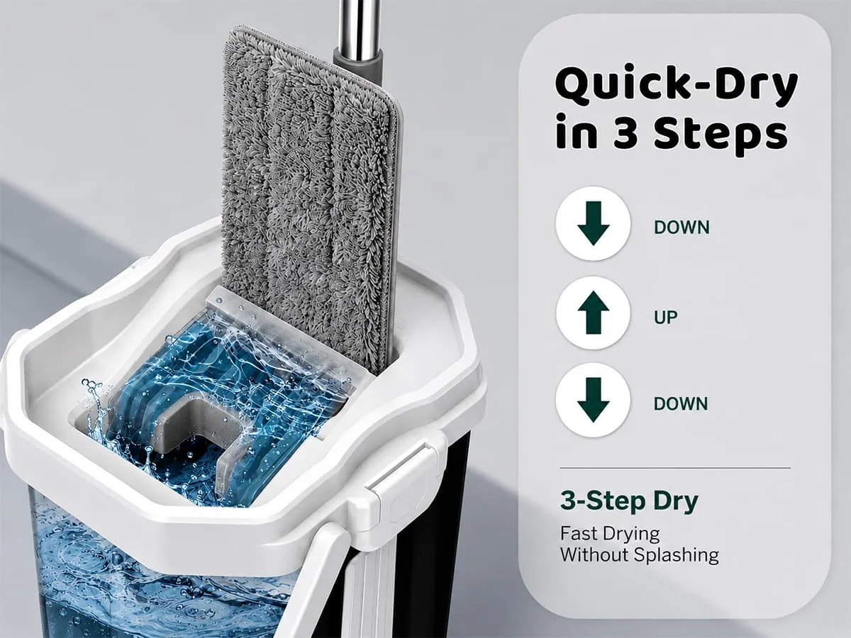 UPC Hands-Free Microfiber Flat Mop 360° Flexible Cleaning Mop