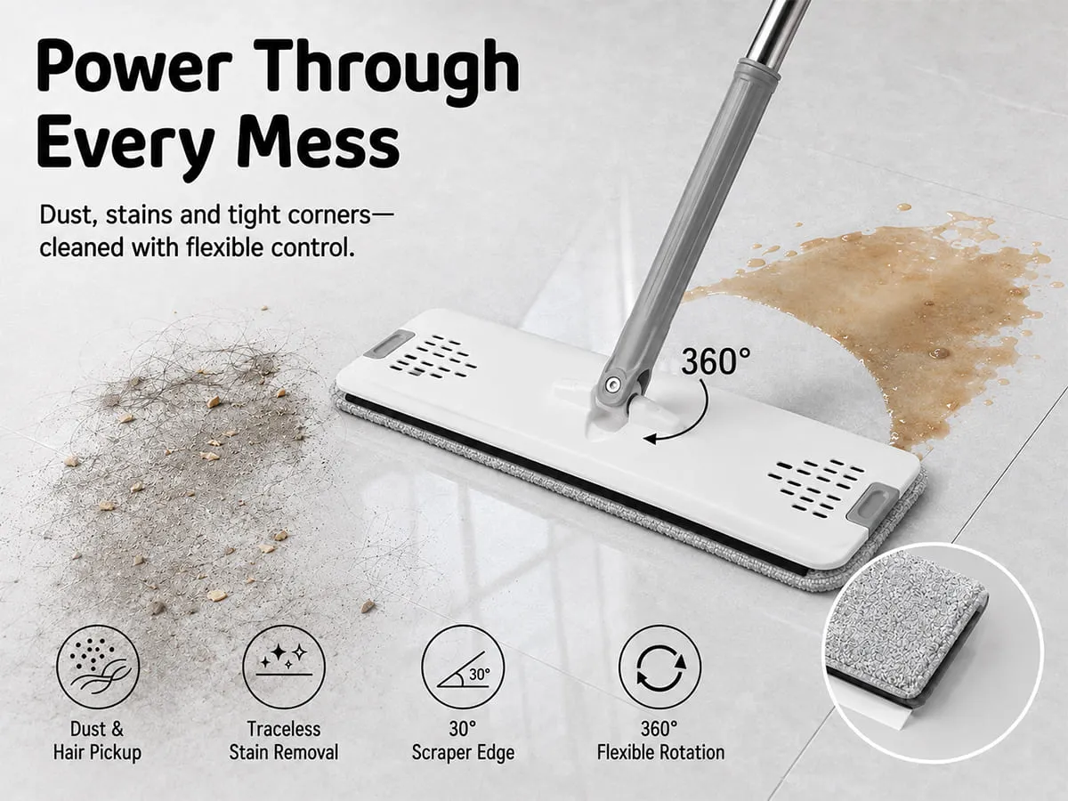 UPC Hands-Free Microfiber Flat Mop 360° Flexible Cleaning Mop