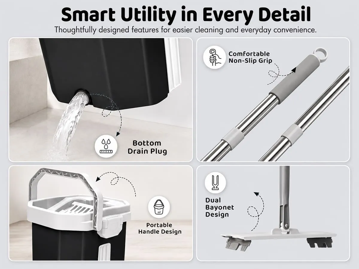 UPC Hands-Free Microfiber Flat Mop 360° Flexible Cleaning Mop