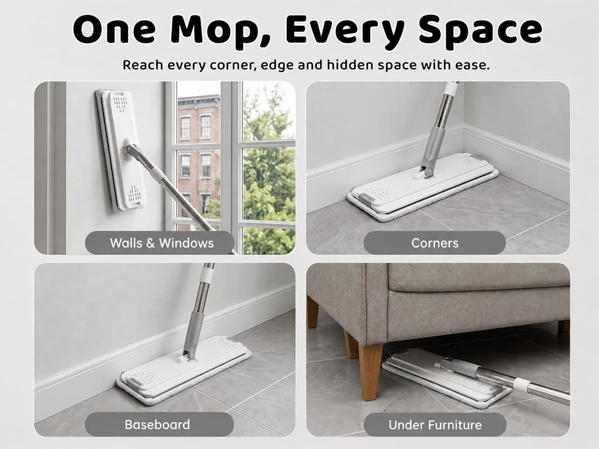 UPC Hands-Free Microfiber Flat Mop 360° Flexible Cleaning Mop
