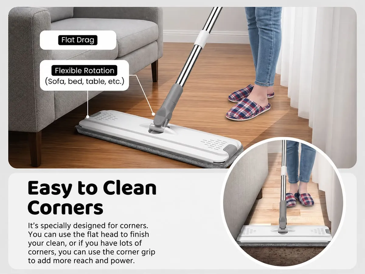 UPC Hands-Free Microfiber Flat Mop 360° Flexible Cleaning Mop