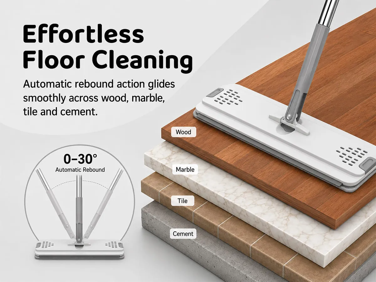 UPC Hands-Free Microfiber Flat Mop 360° Flexible Cleaning Mop