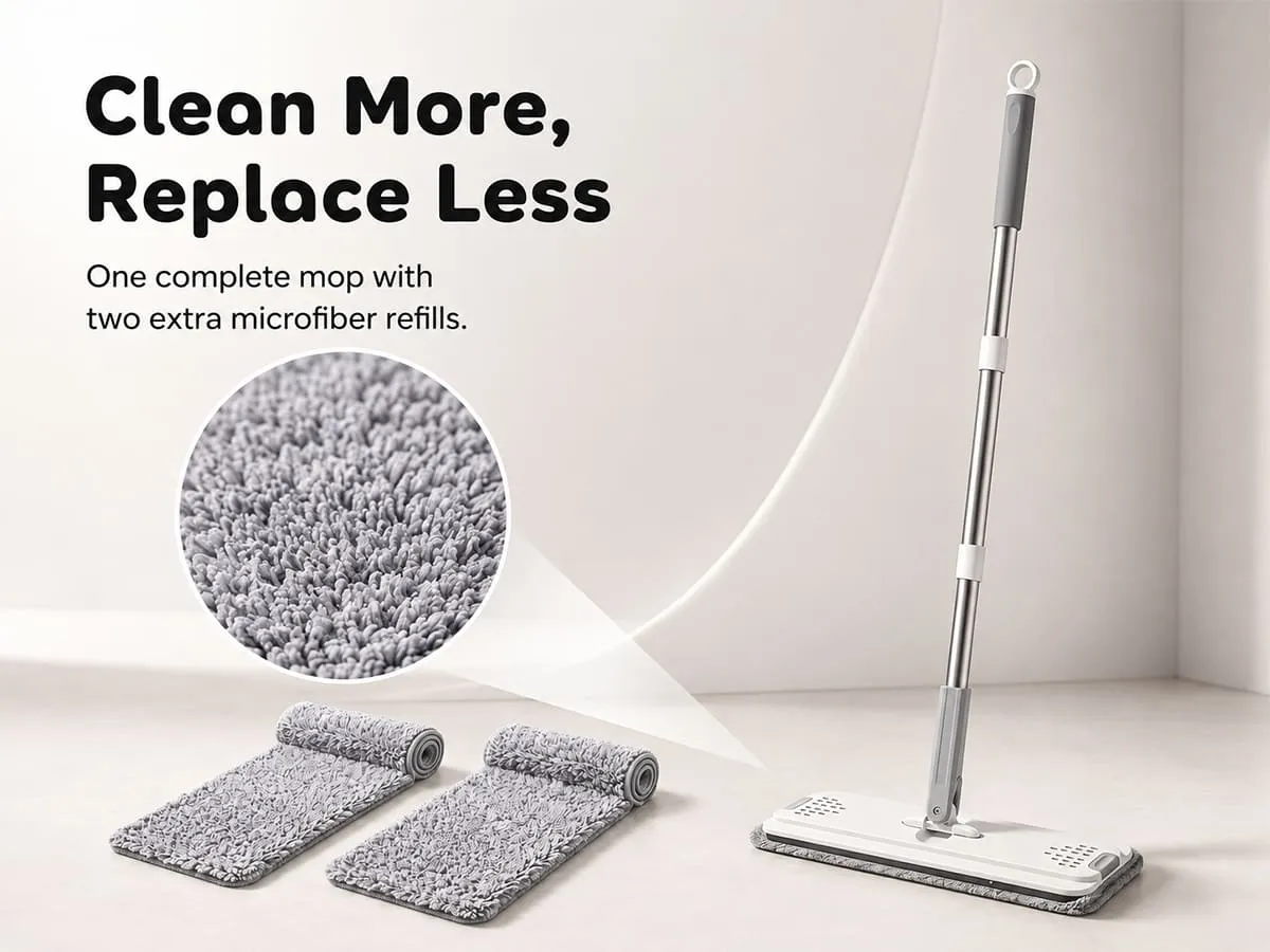 UPC Hands-Free Microfiber Flat Mop 360° Flexible Cleaning Mop