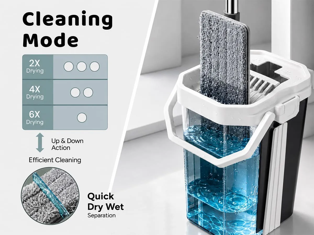 UPC Hands-Free Microfiber Flat Mop 360° Flexible Cleaning Mop