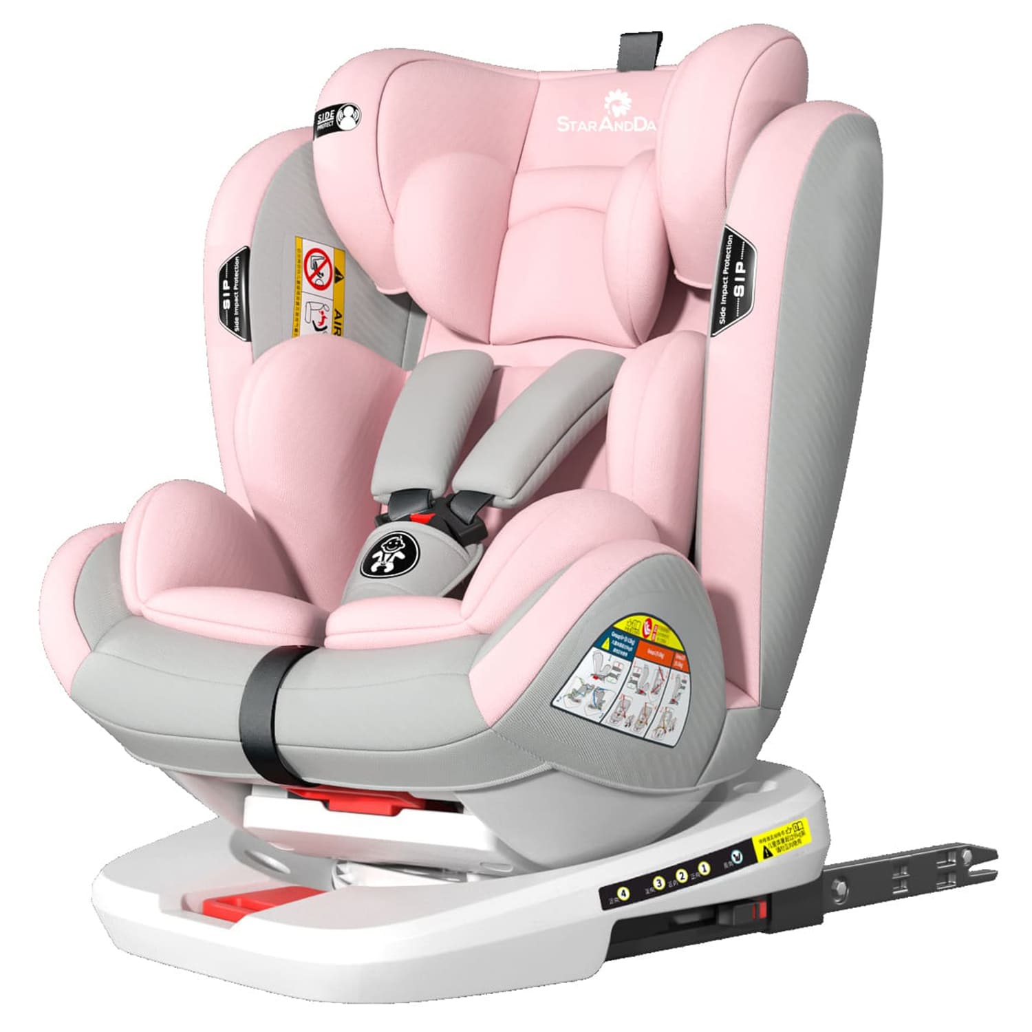 StarAndDaisy Convertible Isofix Baby Car Seat, Infant Car Seat with 360 Rotatable & Adjustable Headrest for 0-12 Years Kids - Pink