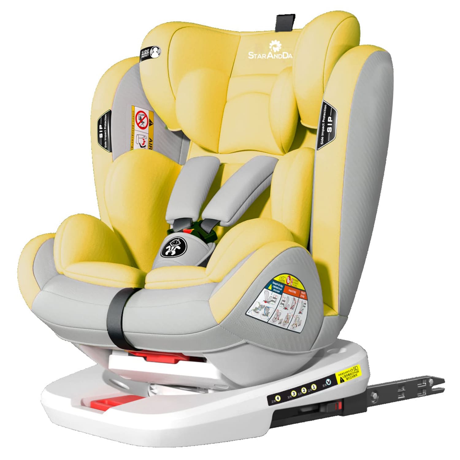StarAndDaisy Isofix Child Car Seat with Convertible, & Adjustable Headrest, 3-Reclining Position for 0 to 12 Years Kids - (Luxury Yellow)