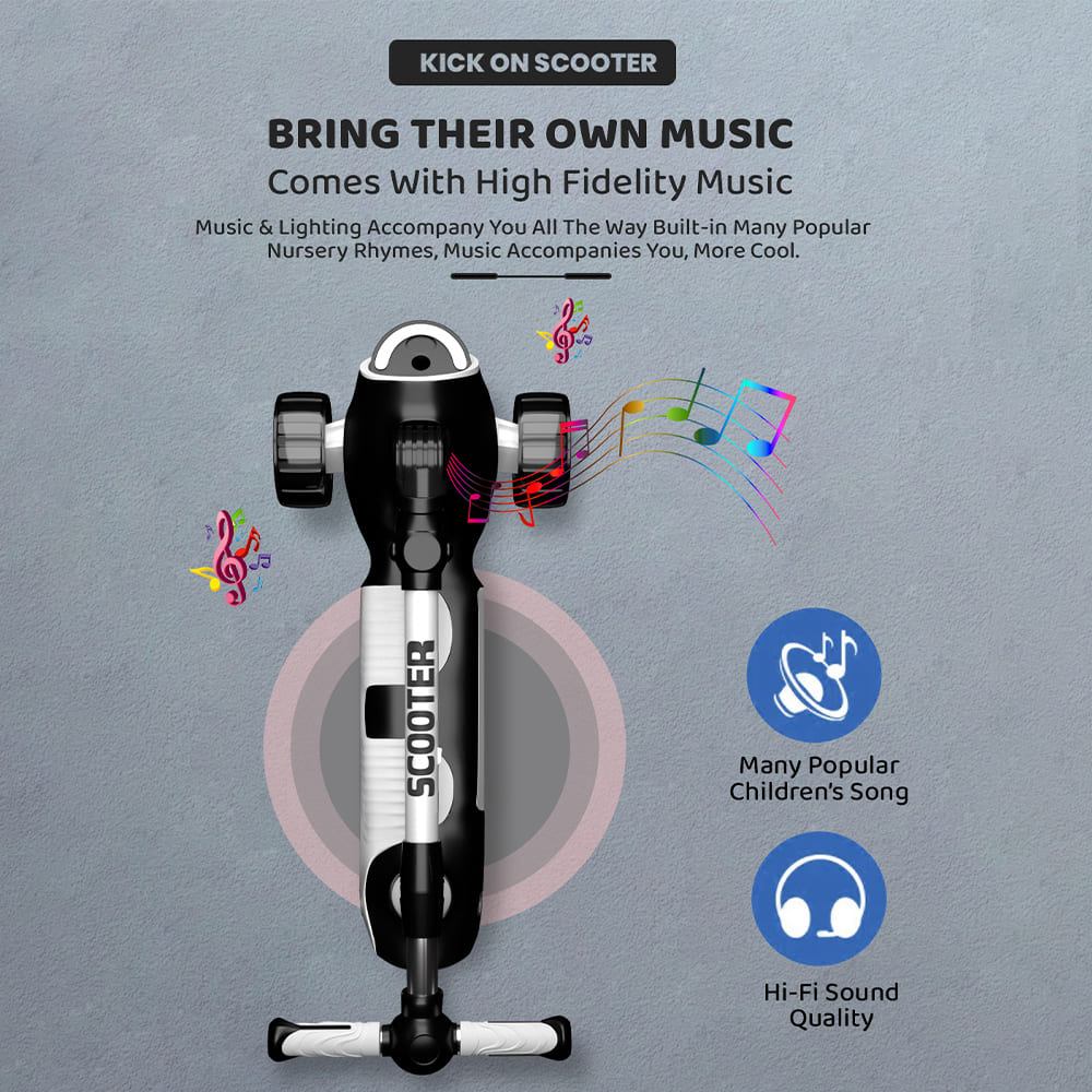 StarAndDaisy Kick On Toddler Scooter for Kids Ages 3-12 Years Old Boy Girl with 3 Wheel LED Lights, Extra-Wide Childrens Foldable Kick Scooter Kids Ages 3-10 with 4 Adjustable Height and Lean-to-Steer (Black)