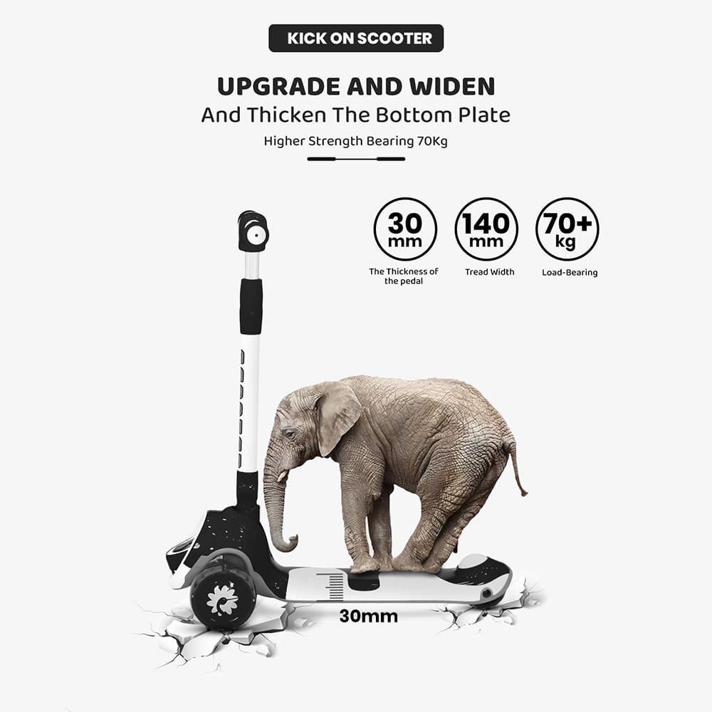 StarAndDaisy Kick On Toddler Scooter for Kids Ages 3-12 Years Old Boy Girl with 3 Wheel LED Lights, Extra-Wide Childrens Foldable Kick Scooter Kids Ages 3-10 with 4 Adjustable Height and Lean-to-Steer (Black)