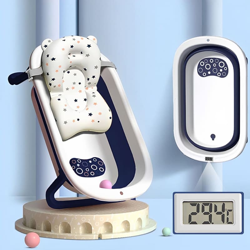 StarAndDaisy Smart Anti-Slip Foldable Bathtub For Baby With Temperature Meter and Cushion for Newborn Toddler (Blue)