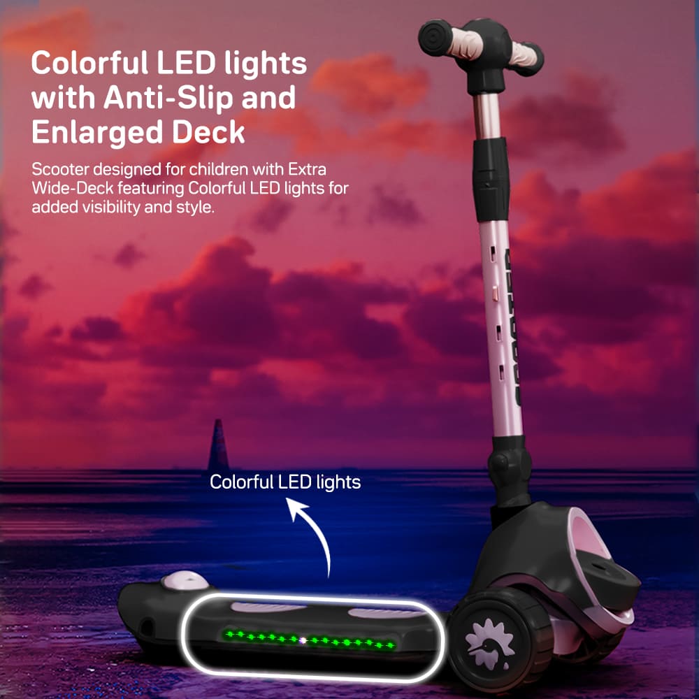 colorful LED lights of kick on kids scooter black