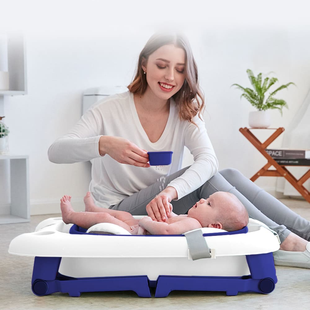 Bathing Tub For Newborn Baby, Vertical Bath Tub with Cushion, Newborn Comfort to Toddler Fun (Blue) – StarAndDaisy