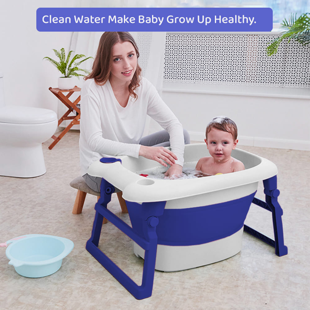 Bathing Tub For Newborn Baby, Vertical Bath Tub with Cushion, Newborn Comfort to Toddler Fun (Blue) – StarAndDaisy