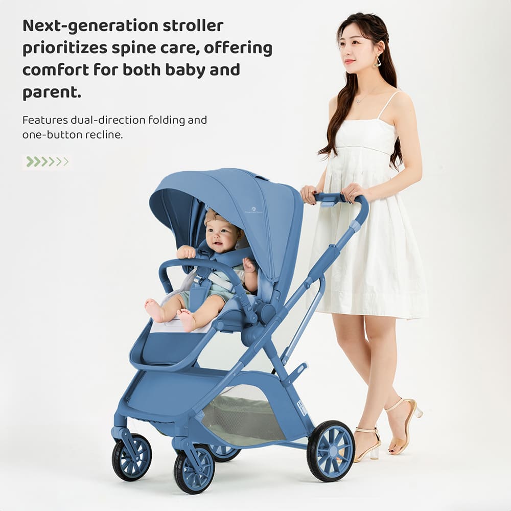 Chariot Travel-friendly Stroller for Newborn - Luxury Stroller Pram for Baby with Reversible Handle & Bassinet with High-View Seating & Two-Way Reclining Pram for Newborn Baby Age 0 to 3 Years (Q7- Blue) - StarAndDaisy