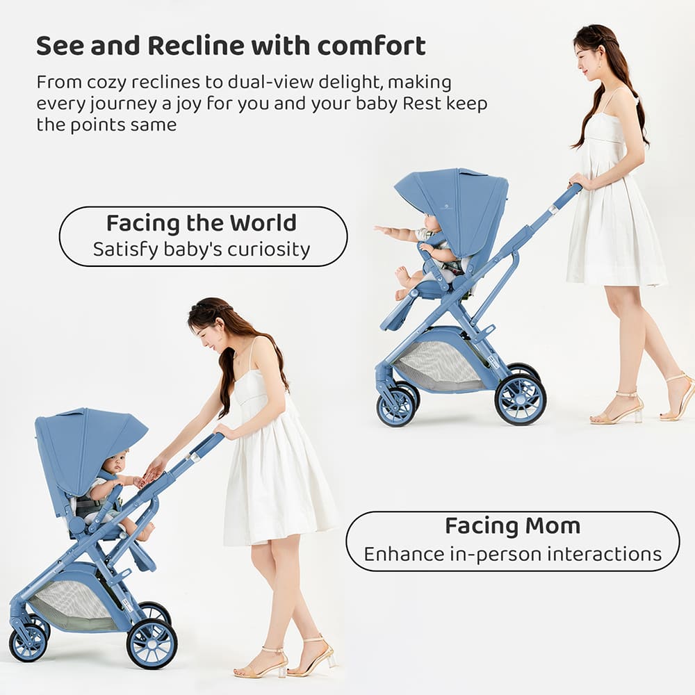 Chariot Travel-friendly Stroller for Newborn - Luxury Stroller Pram for Baby with Reversible Handle & Bassinet with High-View Seating & Two-Way Reclining