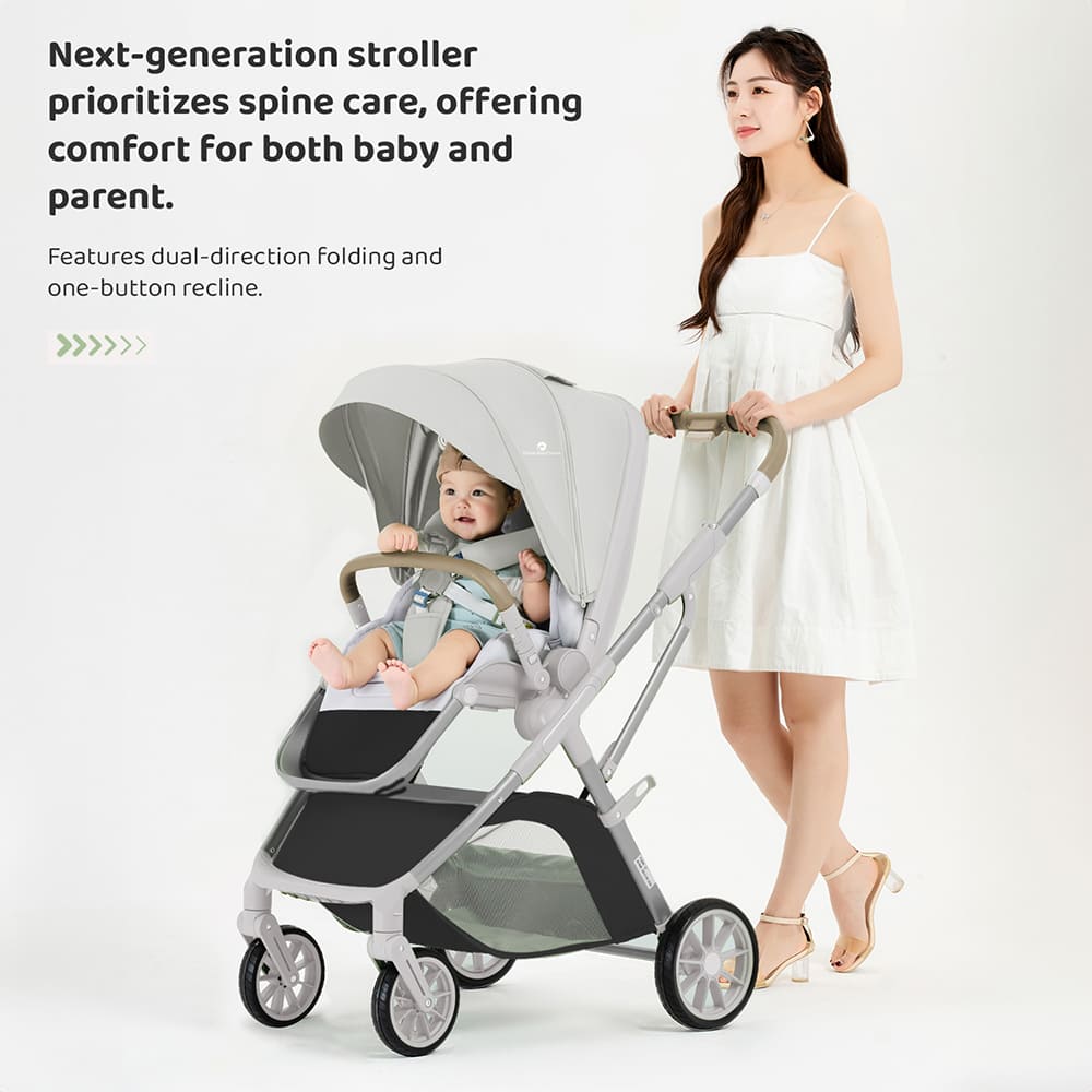 Chariot Foldable Stroller For Baby - Travel-friendly Pram for Infants with Reversible Handle and Bassinet - Newborn Baby Stroller with Dual Direction and Adjustable Backrest - Baby Stroller Pram Age 0 to 3 Year (Q7- Bright Silver) - StarAndDaisy