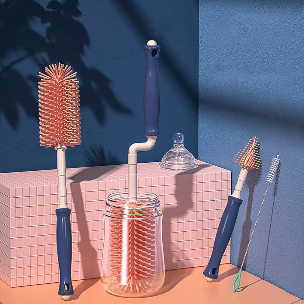 Silicone Bottle Brush Set for Baby Feeding Bottle | Long Handle Water, Sports Bottle, Vase, Glassware, and Smaller Diameter Bottle Openings (Set of 3)