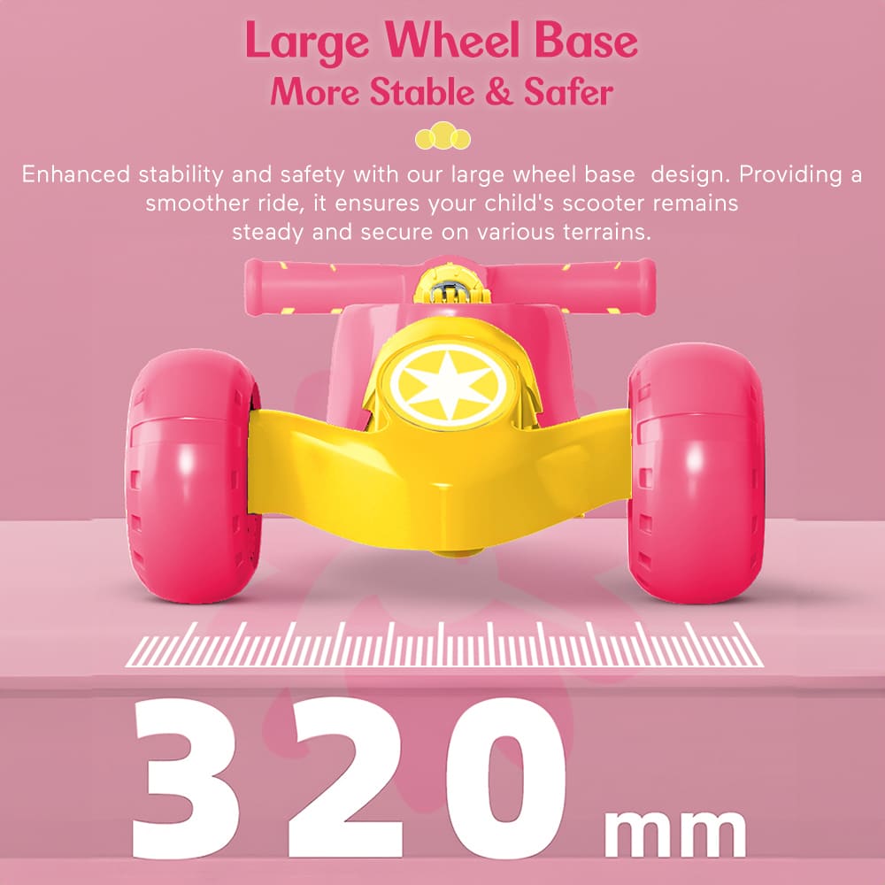large wheel base for stability