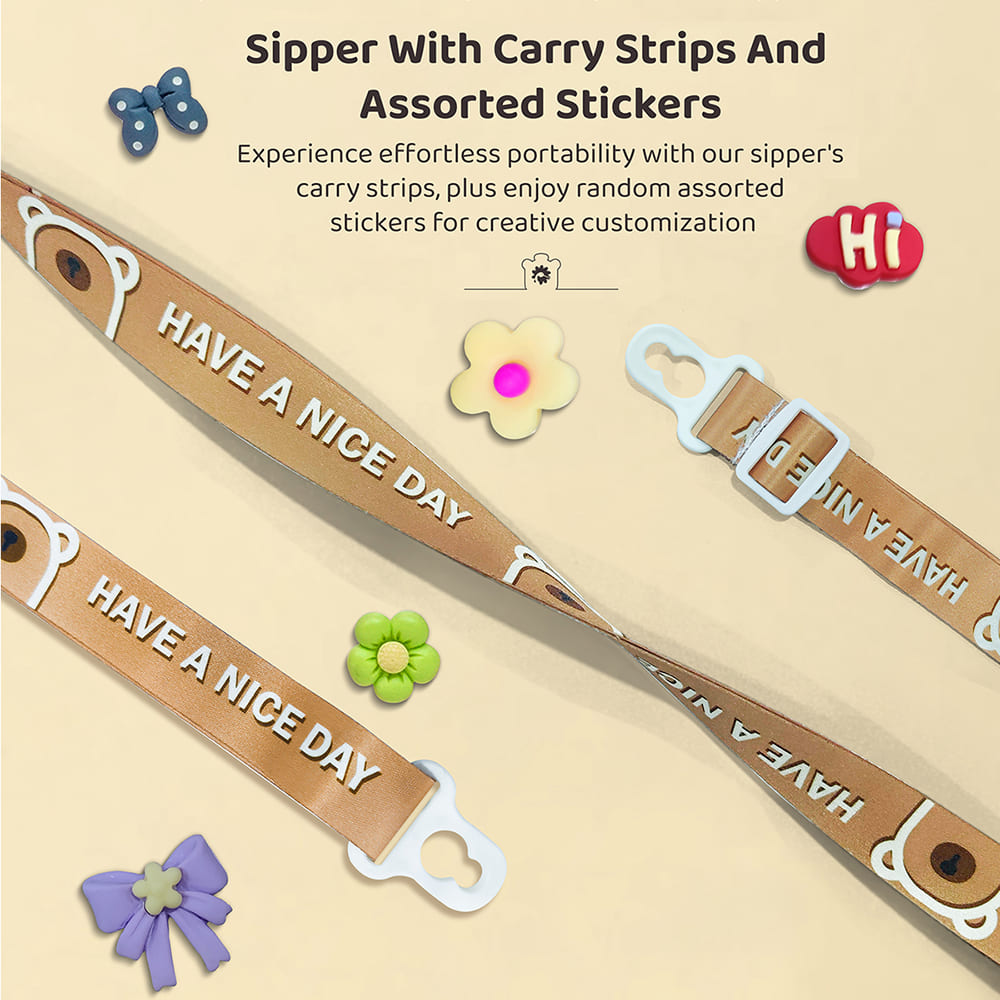 StarAndDaisy Kids Sipper Watter Bottle for Baby & Toddler with Animated Stickers & Lock Cover and Adjustable Straps - Brown, 700 ML