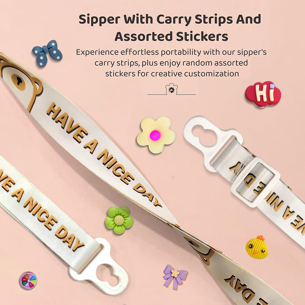 StarAndDaisy Kids Sipper Watter Bottle for Baby & Toddler with Animated Stickers & Lock Cover and Adjustable Straps – Cream, 700 ML