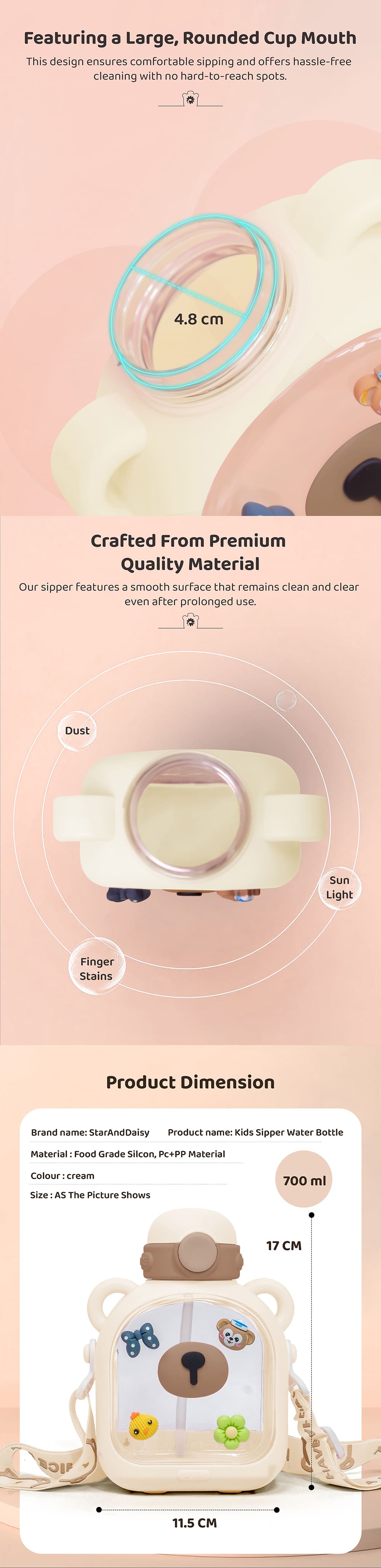 Kids Sipper Watter Bottle for Baby & Toddler with Animated Stickers & Lock Cover