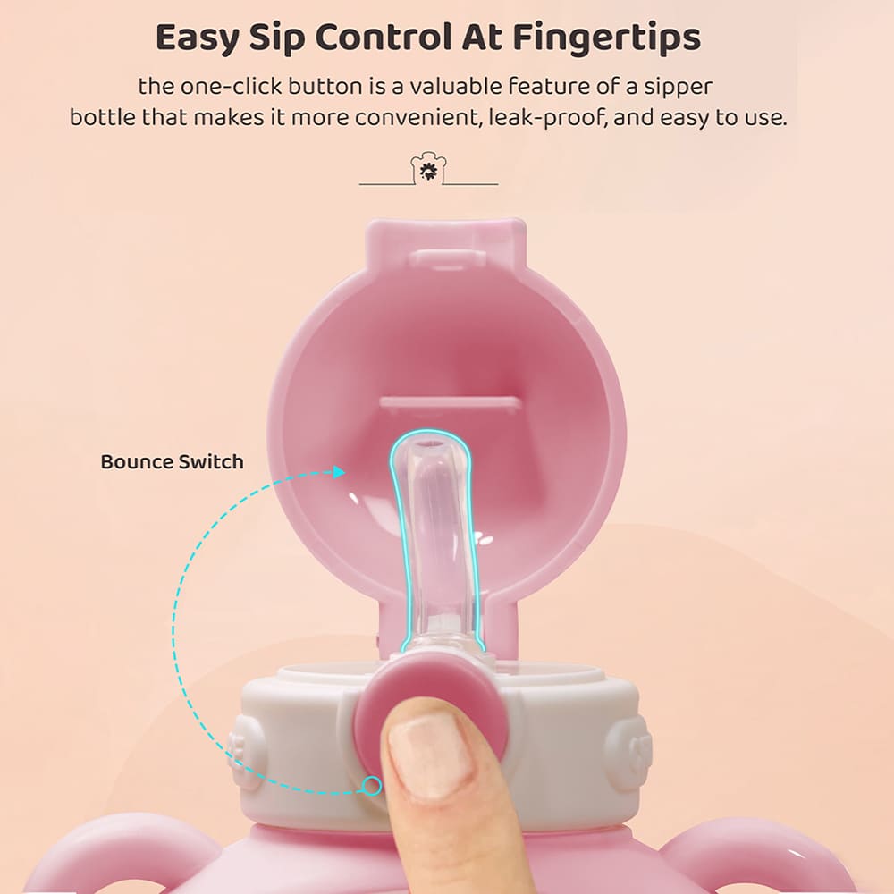 StarAndDaisy Kids Sipper Watter Bottle for Baby & Toddler with Animated Stickers & Lock Cover and Adjustable Straps – Pink, 700 ML