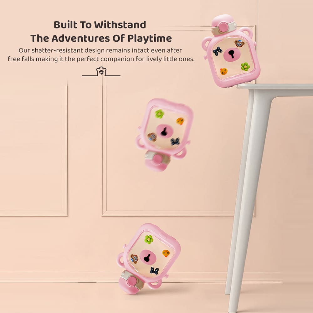 StarAndDaisy Kids Sipper Watter Bottle for Baby & Toddler with Animated Stickers & Lock Cover and Adjustable Straps – Pink, 700 ML