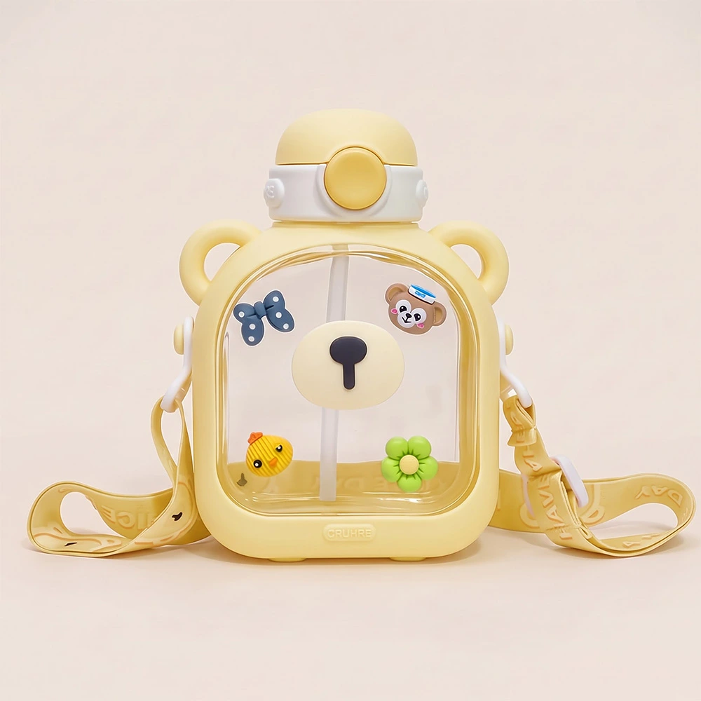 StarAndDaisy Kids Sipper Water Bottle for Baby & Toddler with Animated Stickers & Leakproof Lock Cover and Adjustable Straps – Yellow, 700 ML