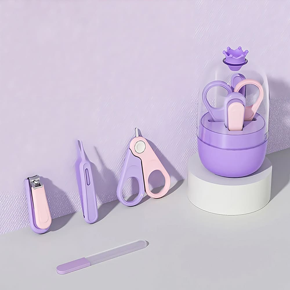 StarAndDaisy Baby Nail Cutter Set - 4-in-1 Nail Grooming Essentials for Babies with Cute Case - Purple